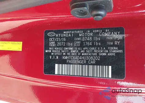 2017 Hyundai Veloster from USA, damaged, VIN KMHTC6AD4HU308202